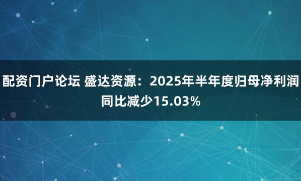 配资门户论坛 盛达资源：2025年半年度归母净利润同比减少15.03%