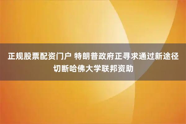 正规股票配资门户 特朗普政府正寻求通过新途径切断哈佛大学联邦资助